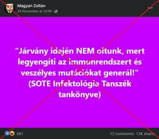 Jelenleg nincs olyan tankönyv a Semmelweis Egyetemen, ami azt tanítaná, hogy járvány alatt tilos oltani
 