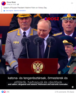 Magyarul terjesztették legtöbben Putyin győzelem napi propagandaműsorát