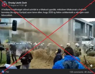 Nagyot fut egy videó arról, hogy állítólag tiltakozó holland gazdák szalmával fújják le a rendőröket